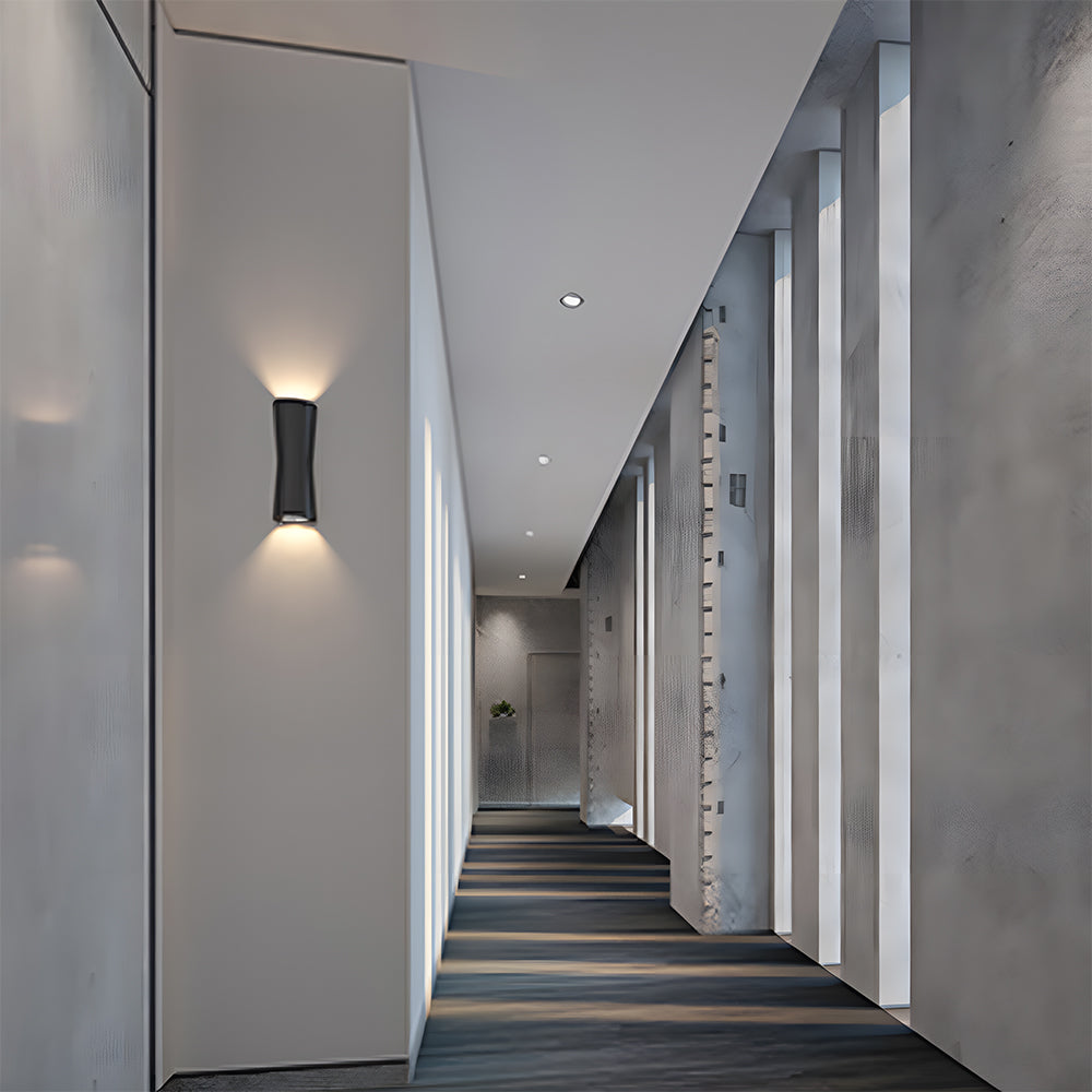Modern building interior with a wall-mounted light fixture