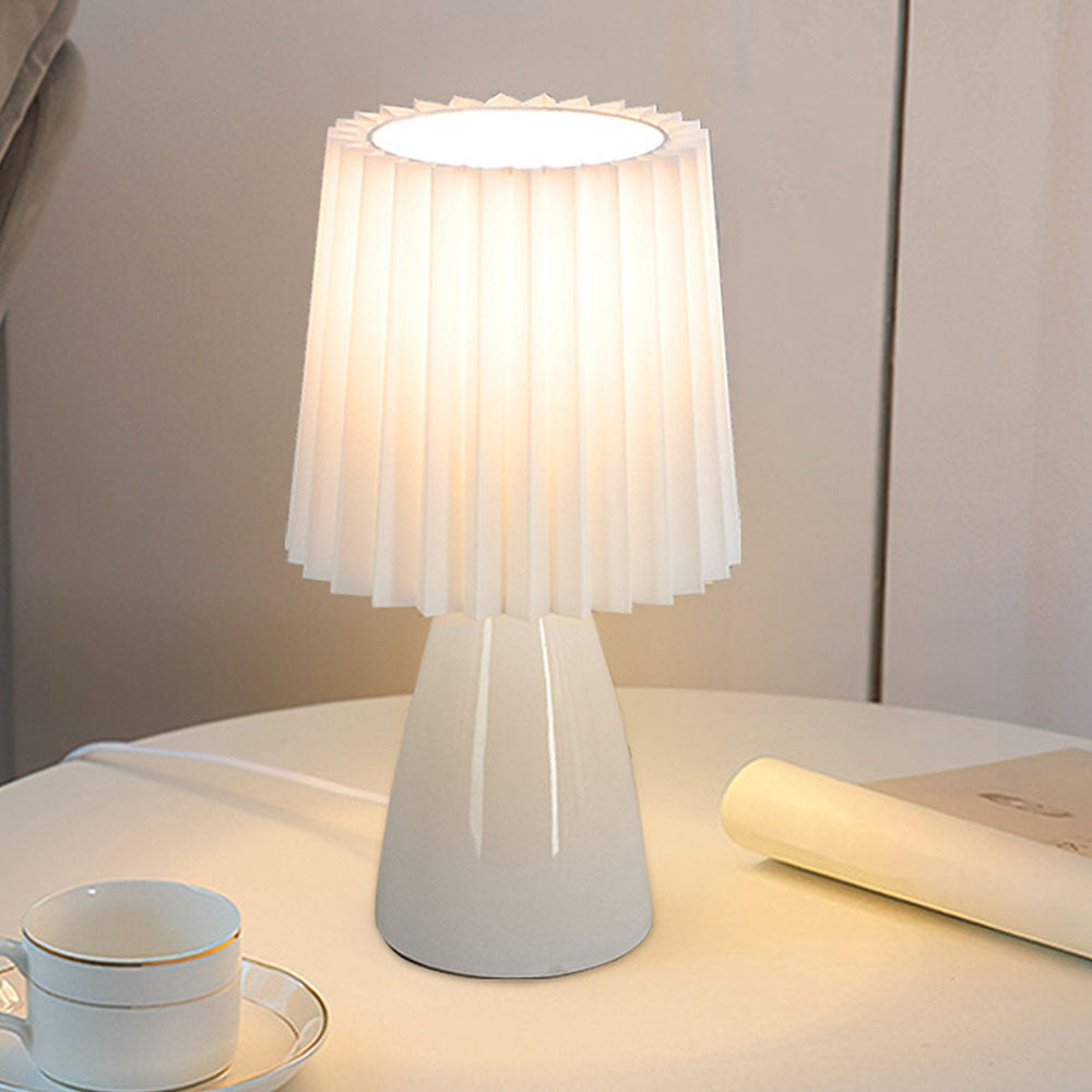 Modern Ceramic Table Lamp with Pleated Shade – Compact Bedside Lamp for Bedroom or Desk 0