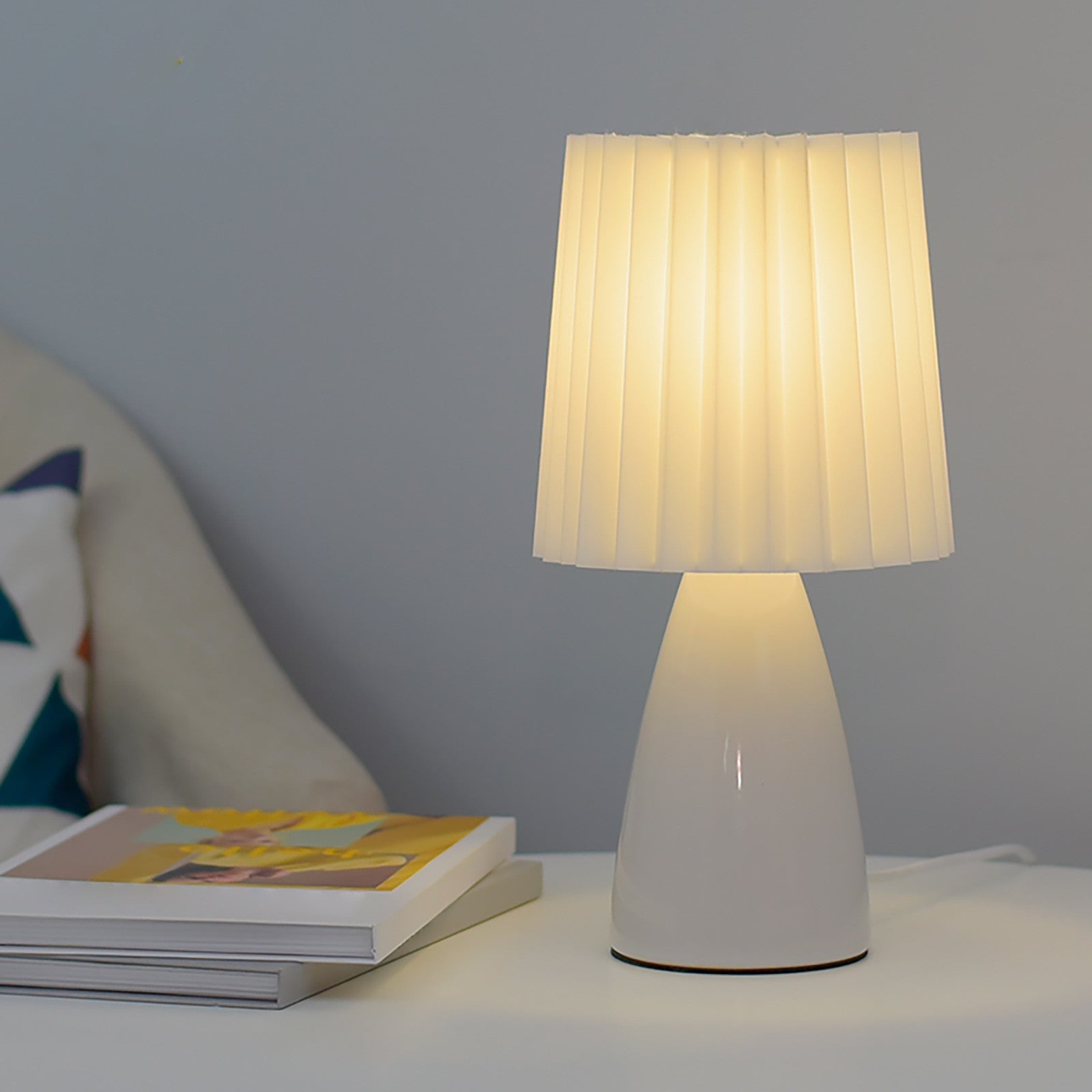 Modern Ceramic Table Lamp with Pleated Shade – Compact Bedside Lamp for Bedroom or Desk 1