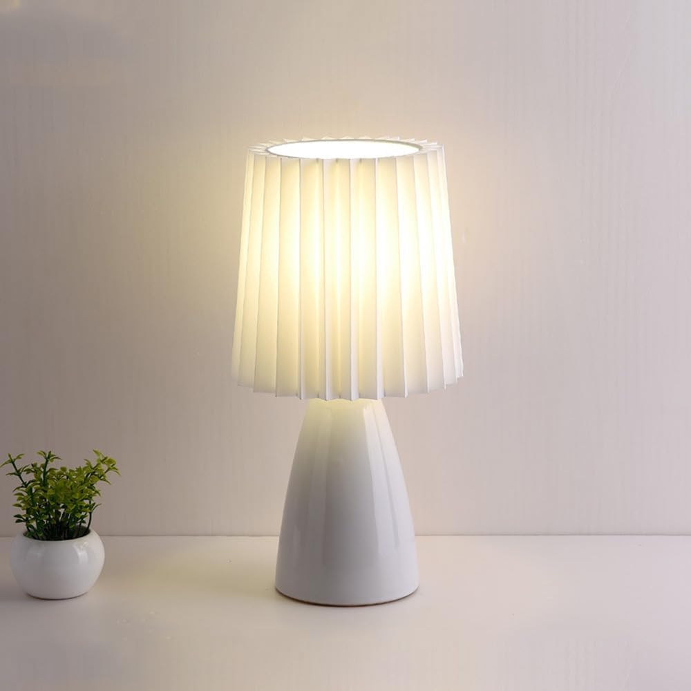 Modern Ceramic Table Lamp with Pleated Shade – Compact Bedside Lamp for Bedroom or Desk 2