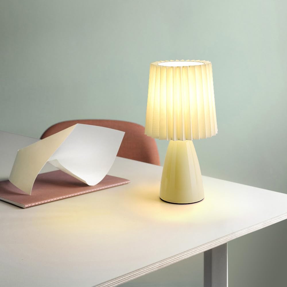 Modern Ceramic Table Lamp with Pleated Shade – Compact Bedside Lamp for Bedroom or Desk 3