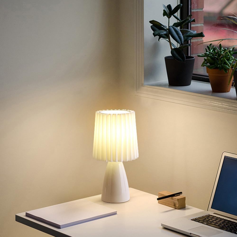 Modern Ceramic Table Lamp with Pleated Shade – Compact Bedside Lamp for Bedroom or Desk 4