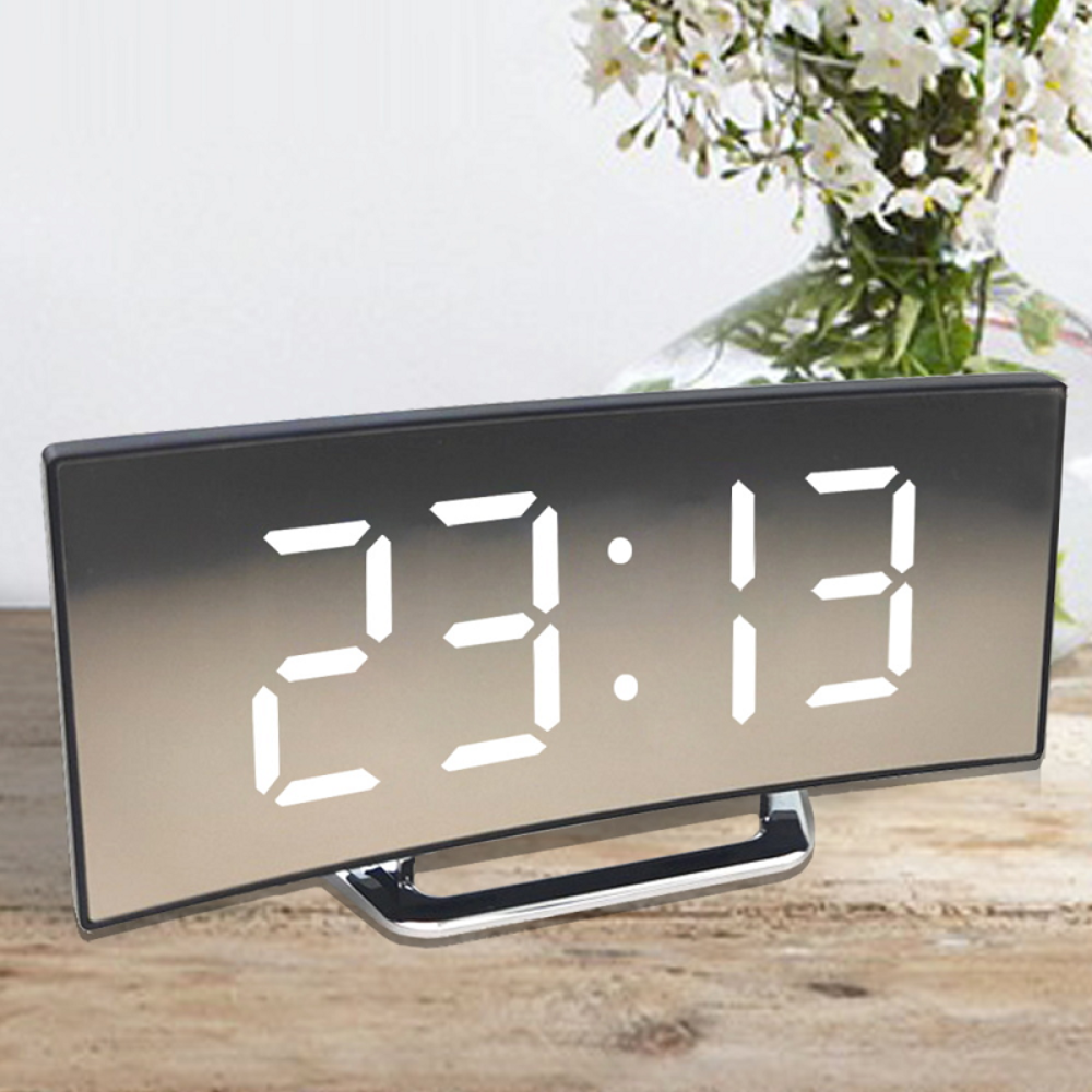 Modern LED Digital Alarm Clock with Curved Display, Dual Alarm, Adjustable Brightness, and Temperature Display 0