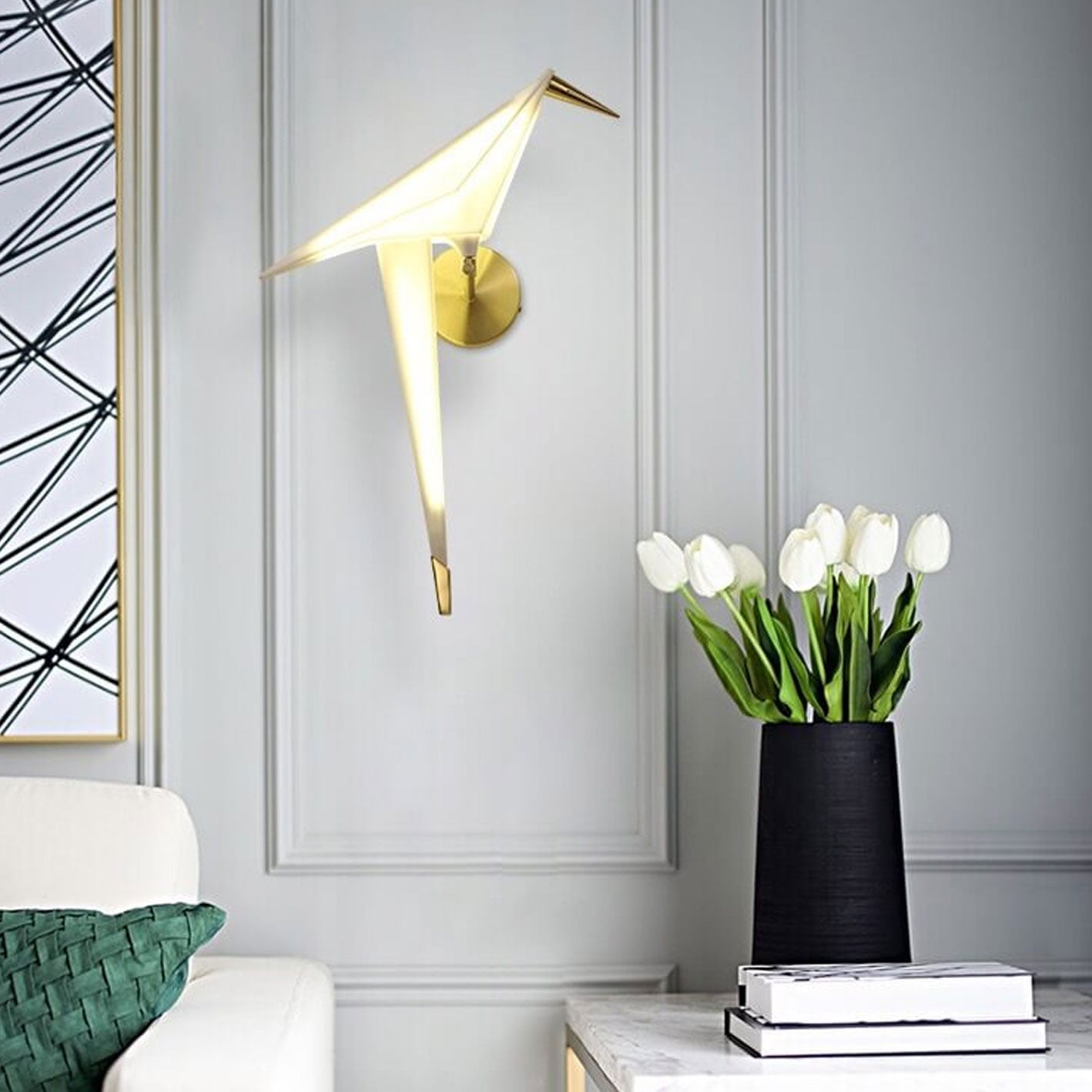 Modern LED Wall Sconce with Creative Paper Cranes Design – Energy-Efficient Wall Lamp in White and Gold, Ideal for Living Room and Bedroom 1