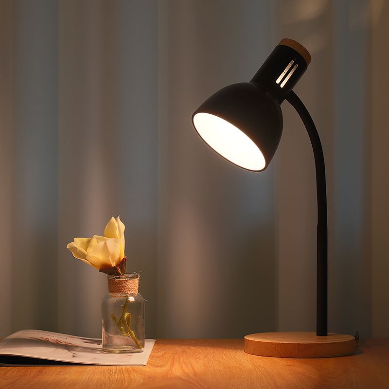 Modern Minimalist Table Lamp with Adjustable Arm and Wooden Base – Stylish Bedroom and Living Room Lighting 0