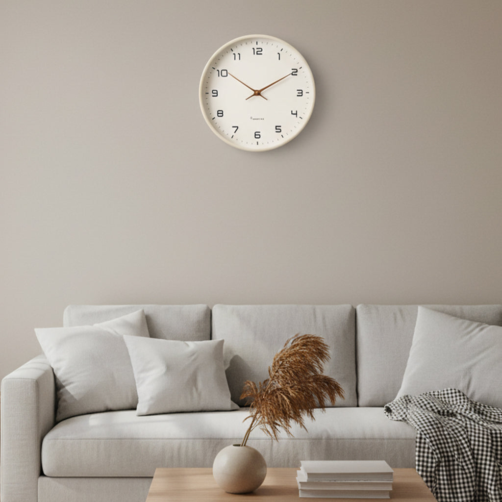 Modern Wooden Wall Clock with Silent Quartz Movement – Scandinavian Design in Brown and Cream, 25cm or 30cm Sizes 0