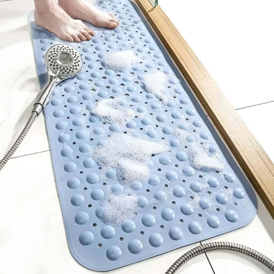 Non-Slip Bath Mat with Suction Cups – Soft and Comfortable Shower Mat for Bathroom Safety, 70 x 40 cm, Gray, Blue, White 6