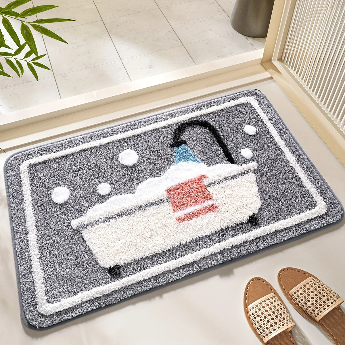 Non-Slip Knitted Bath Mat – Soft, Water-Absorbent Bathroom Mat with TPR Backing – Rectangular, Quick-Drying, 2.5cm Thick 3