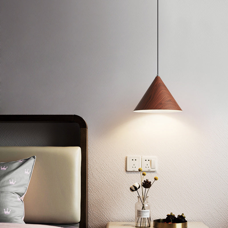 Nordic Cone Iron Pendant Light – Adjustable Height 1-Light Fixture for Living Room, Compact Design in Wood and Walnut 6