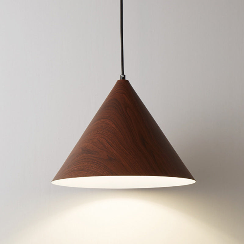 Nordic Cone Iron Pendant Light – Adjustable Height 1-Light Fixture for Living Room, Compact Design in Wood and Walnut 9