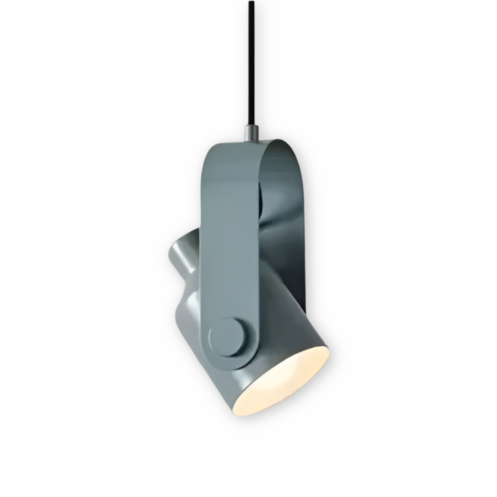 Modern pendant light with a gray fixture on a white background