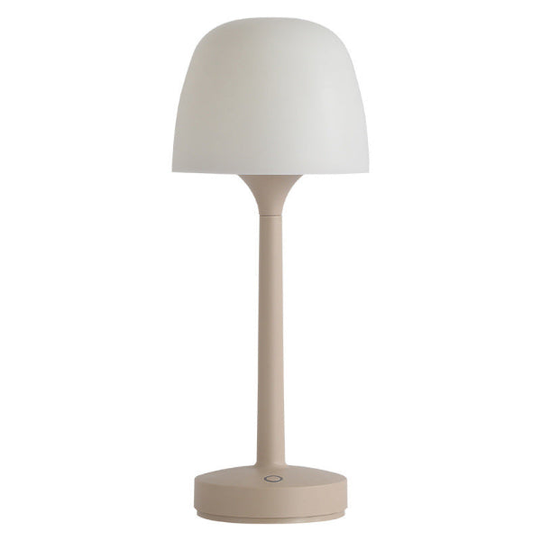 Beige table lamp with a white shade on a white background