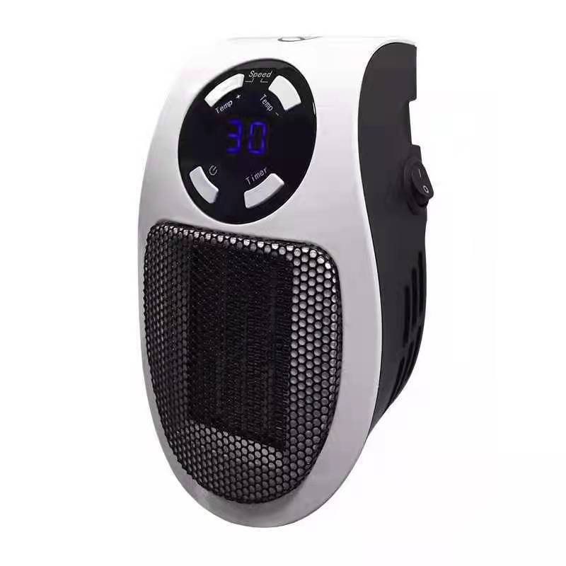 Portable space heater with digital display on a white background