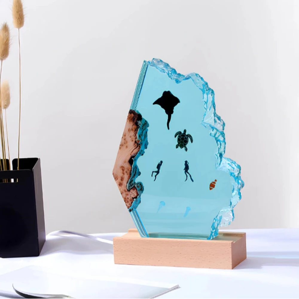 Ocean-Inspired Night Light with 3D Effect – Color Changing Resin Night Lamp for Relaxation and Ambiance 3