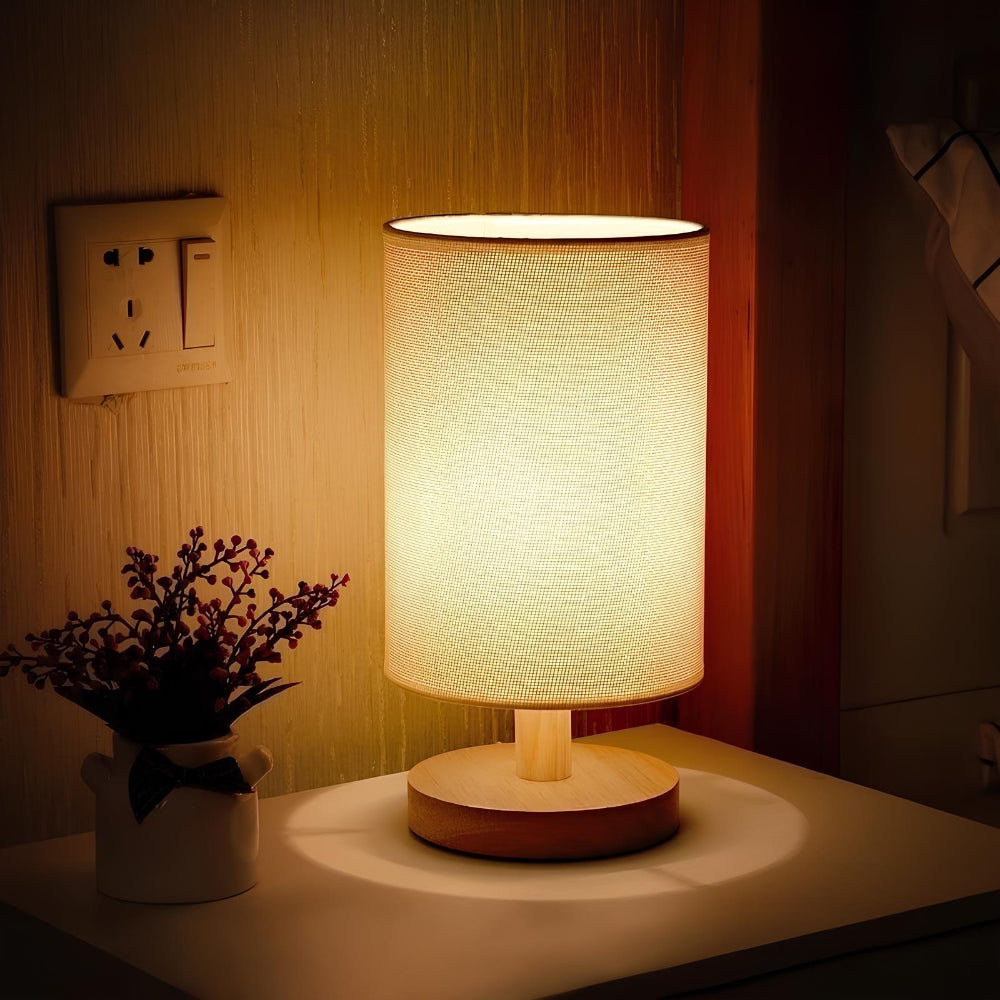 Organic Glow Bedside Lamp - Dimmable Small Table Lamp with Remote Control, Wooden and Linen Design for Bedroom or Nightstand 3