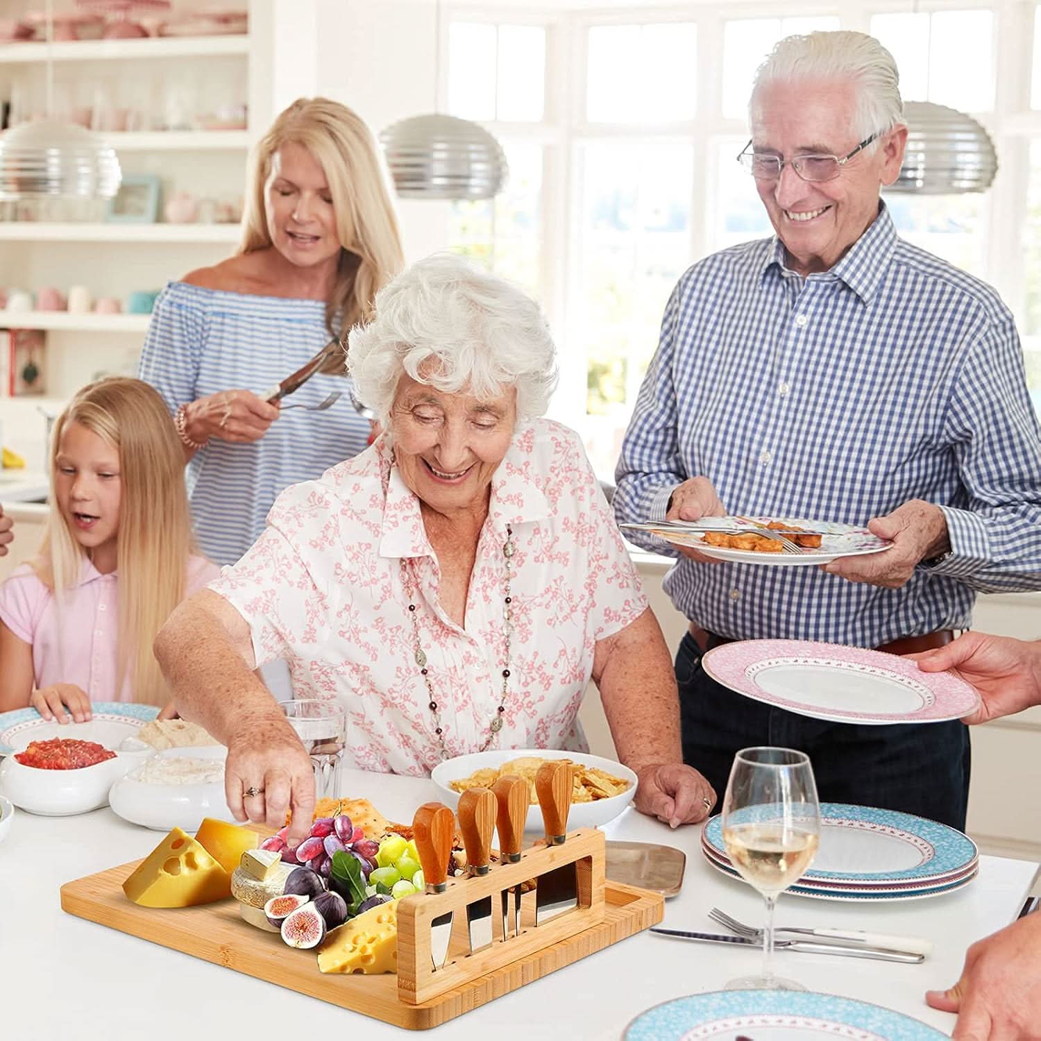 Premium Bamboo Cheese Board Set with Stainless Steel Knives – Elegant Charcuterie and Cheese Platter for Entertaining 3