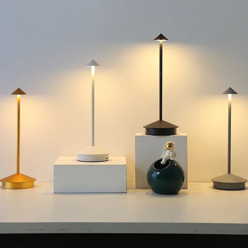 Set of modern table lamps on a neutral background