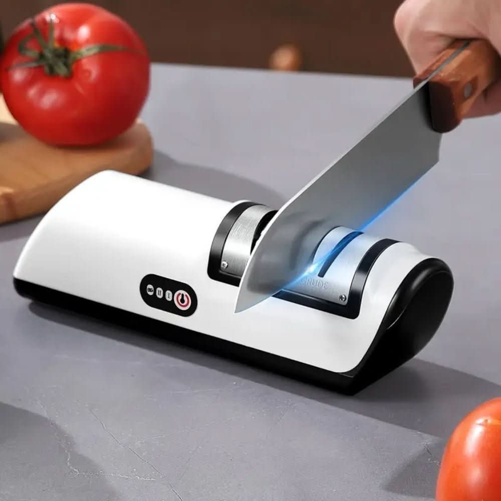 Rechargeable 2-Stage Knife Sharpener for Ceramic and Steel Blades – Portable Compact Design 0