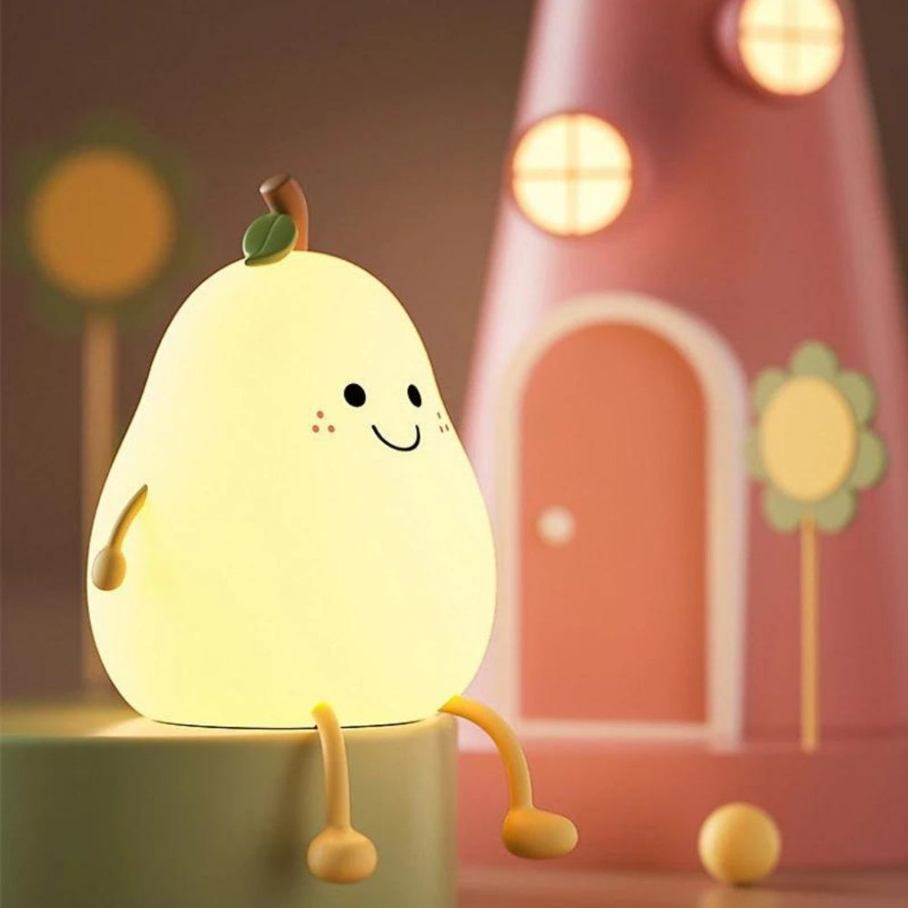 Rechargeable LED Night Light in Pear Shape – Soft Silicone Lamp for Children's Room with Dimmable Lighting and 7 Colors 1