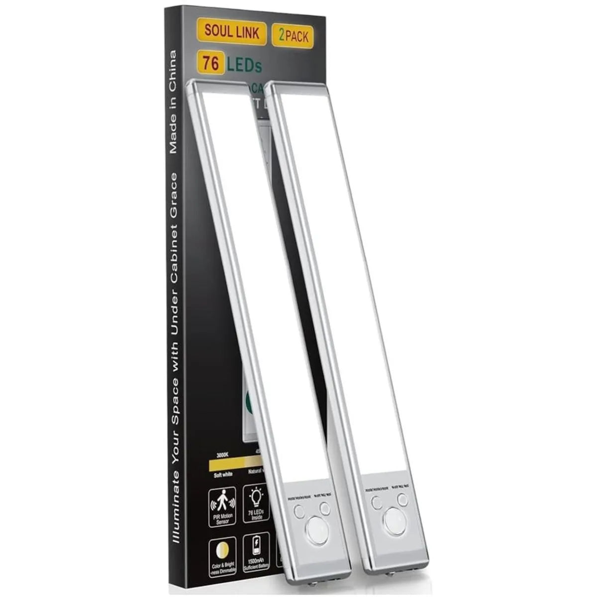 Rechargeable Motion Sensor Under Cabinet Light – 76-LED Wireless Dimmable Lighting for Kitchen, Closet & Hallway