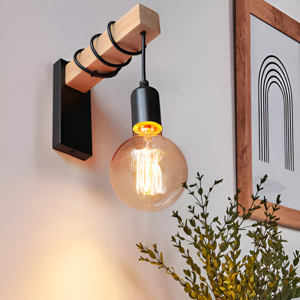 Rustic Wood LED Wall Sconce – 1-Light Pendant Wall Lamp for Cozy Ambiance and Versatile Home Lighting 2