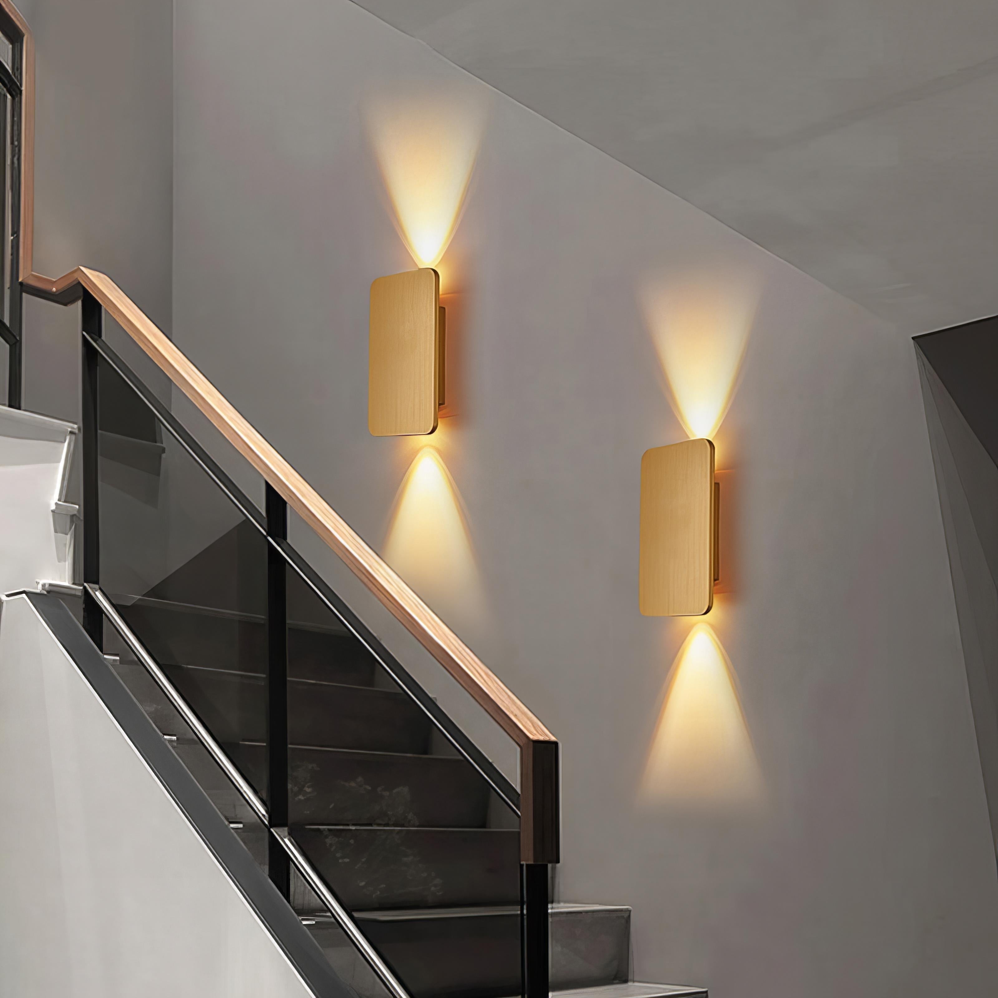 Modern wall lights on a staircase wall