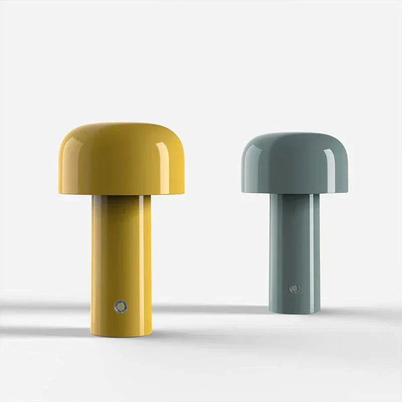 Yellow and gray cylindrical lamps on a white background