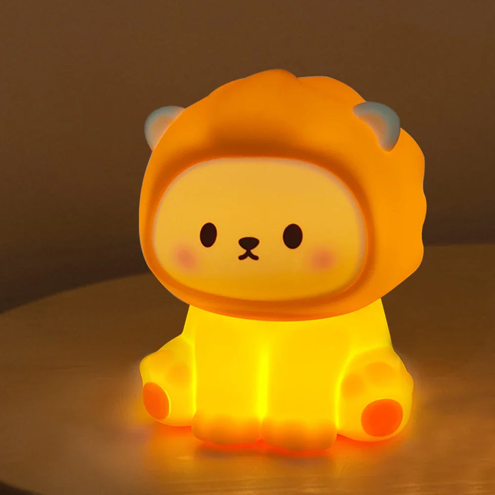Soft Silicone Lion Night Light for Kids - Rechargeable LED Night Lamp with Adjustable Brightness 0