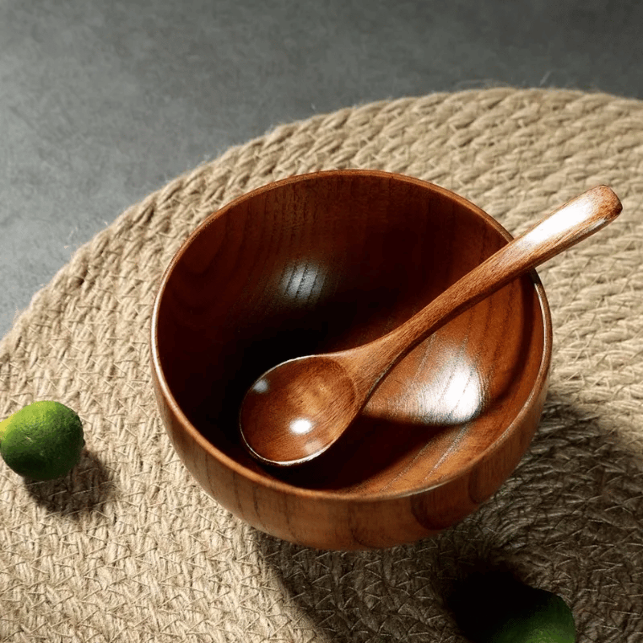 Solid Jujube Wood Dinnerware Set – Japanese-Inspired Tableware with Bowl, Cup, Tray, Spoon, and Chopsticks 3