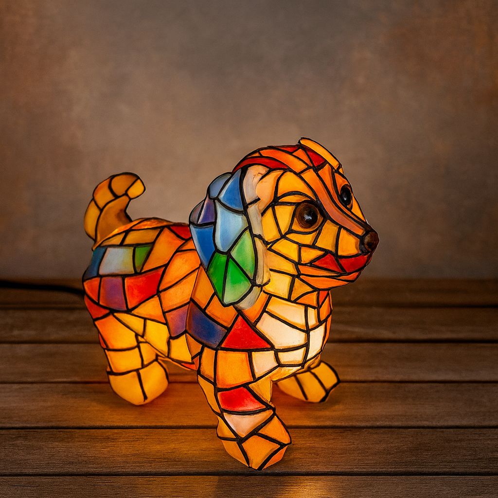 Stained Resin Dachshund Lamp – Artistic Dog Figurine Light for Home Decoration