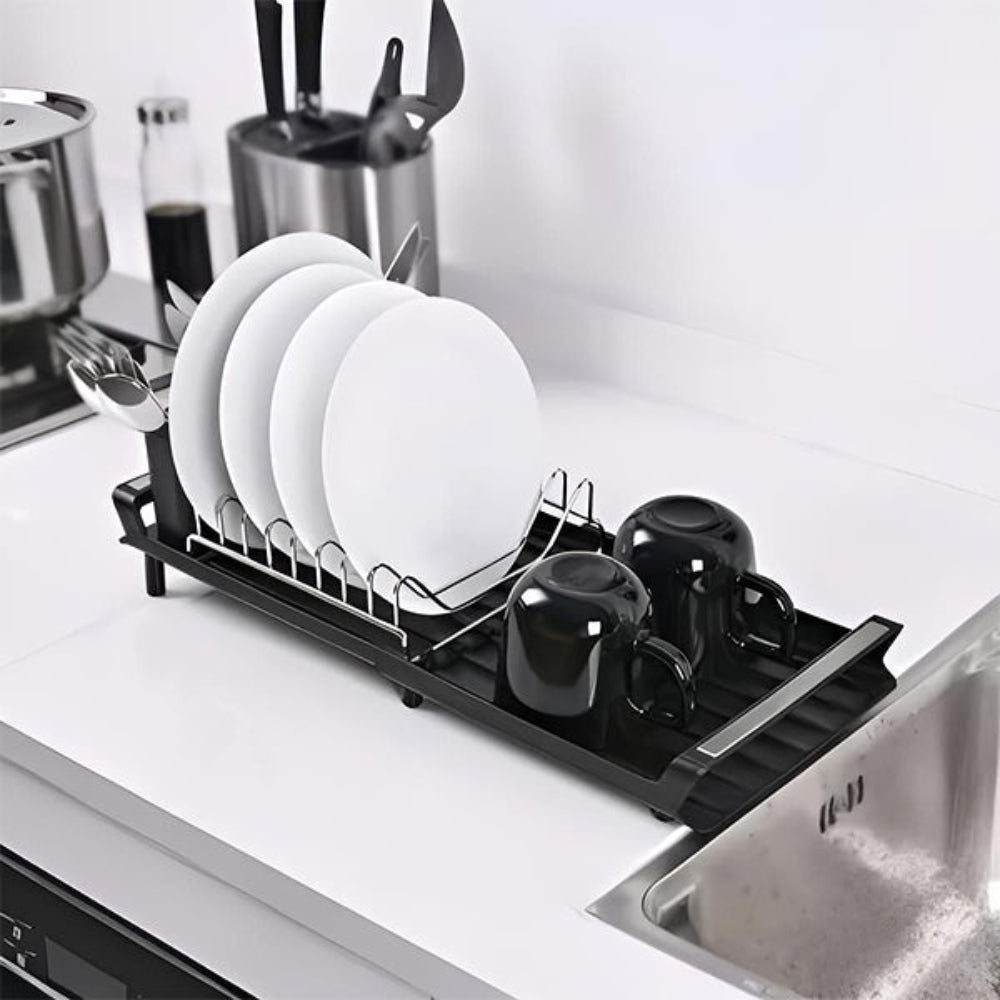 Stainless Steel Dish Drying Rack with Pull-Out Draining Board – Space-Saving Design for Efficient Dish Draining 0