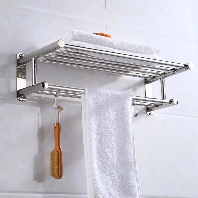 Stainless Steel Wall-Mounted Towel Rack - Space-Saving Bathroom Storage for Towels and Bathrobes 0
