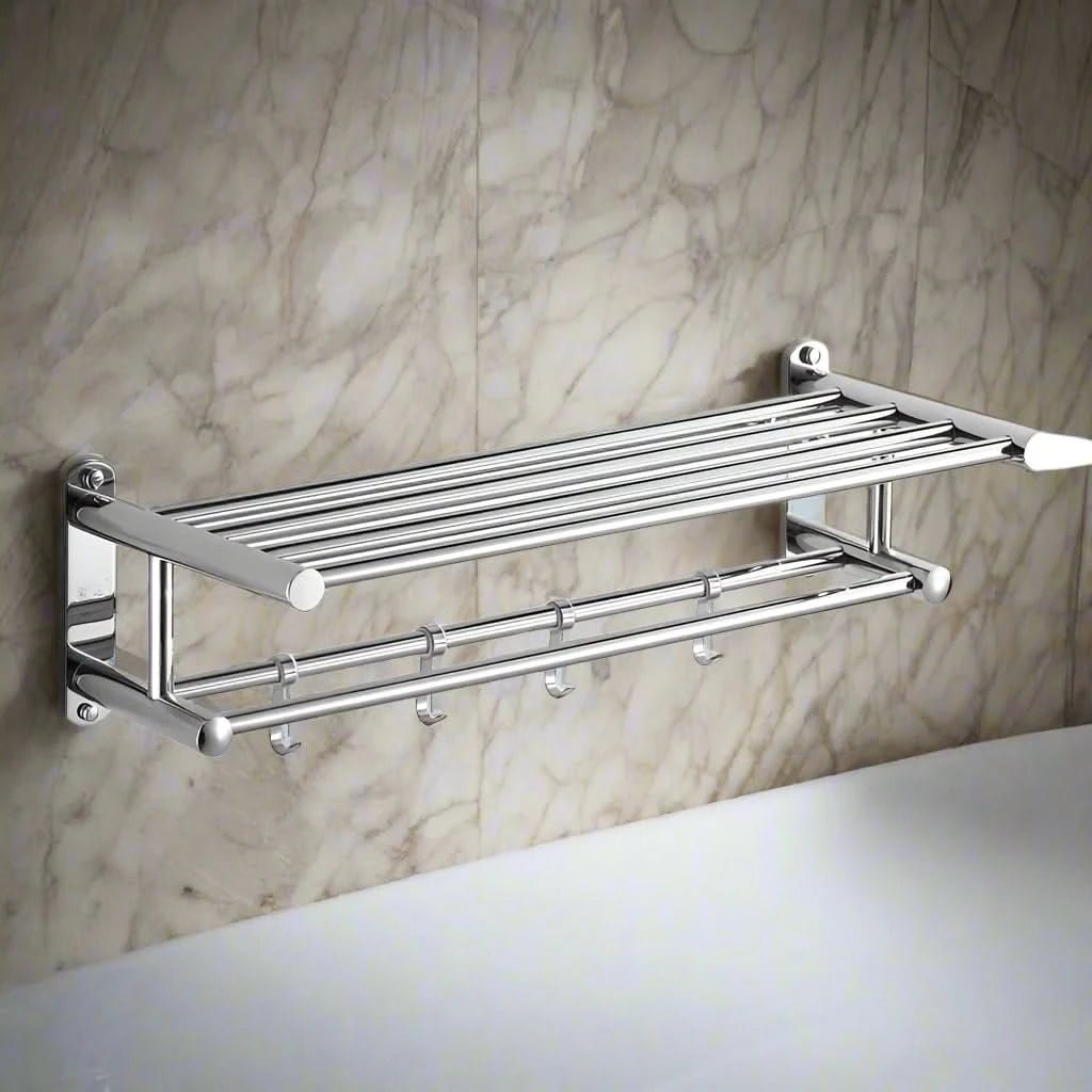 Stainless Steel Wall-Mounted Towel Rack - Space-Saving Bathroom Storage for Towels and Bathrobes 1