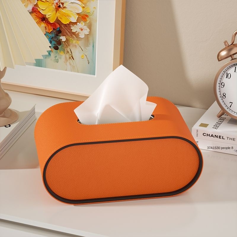 Stylish Leather Tissue Box with Oval Design – Elegant Home Accessory 0