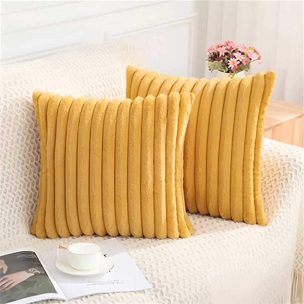 Stylish Striped Plush Cushion Covers Set of 2 – Hypoallergenic Sofa and Couch Cushion Covers for Elegant Home Decor 0