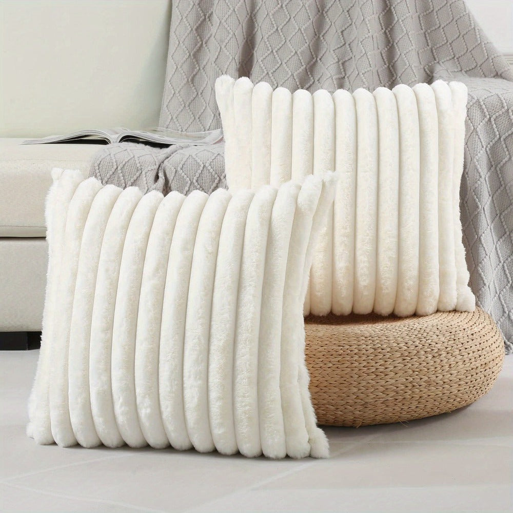 Stylish Striped Plush Cushion Covers Set of 2 – Hypoallergenic Sofa and Couch Cushion Covers for Elegant Home Decor 3