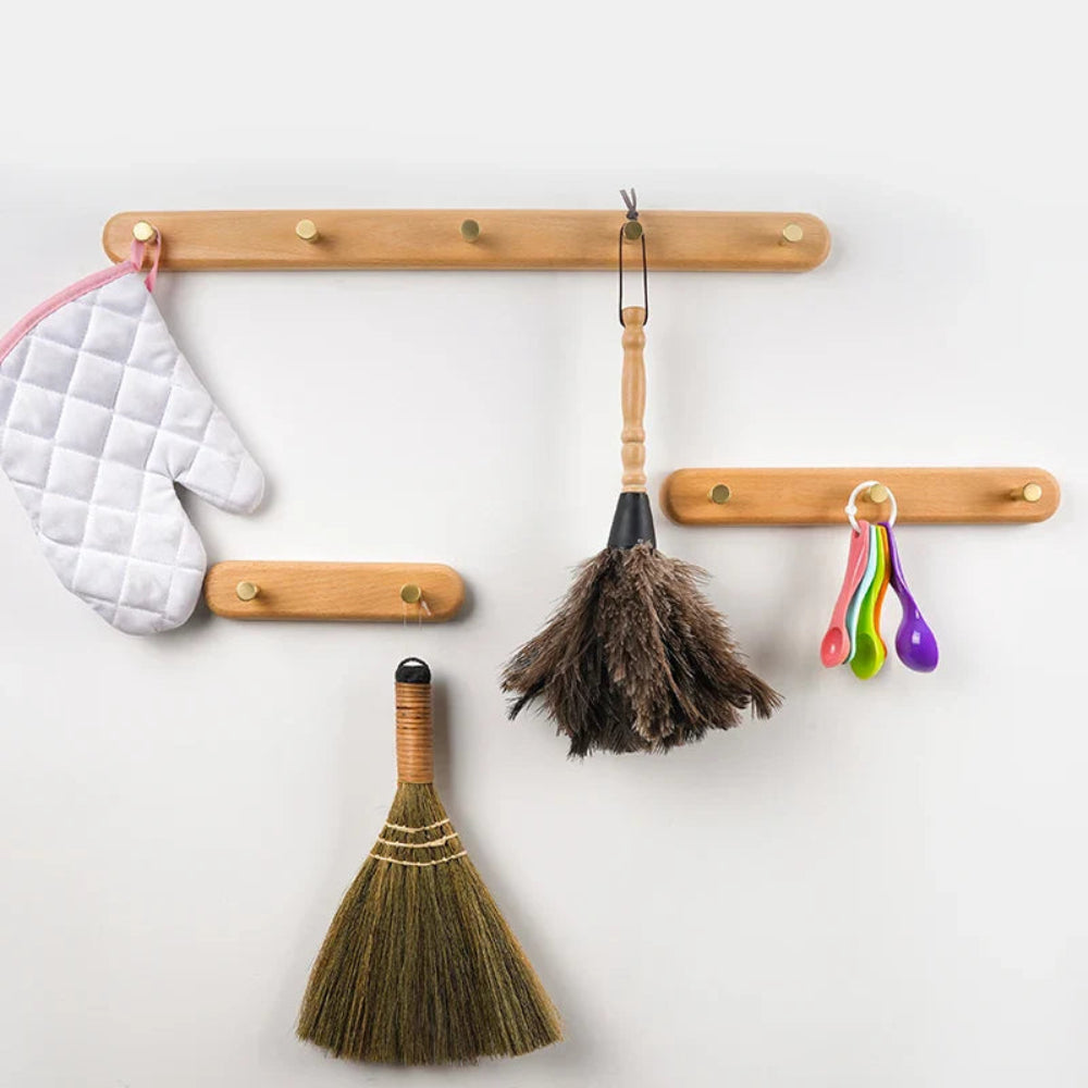 Stylish Wooden Wall Hooks with Brass Accents – Coat Hooks for Wall, Space-Saving Organizer for Coats, Keys, and Bags 1