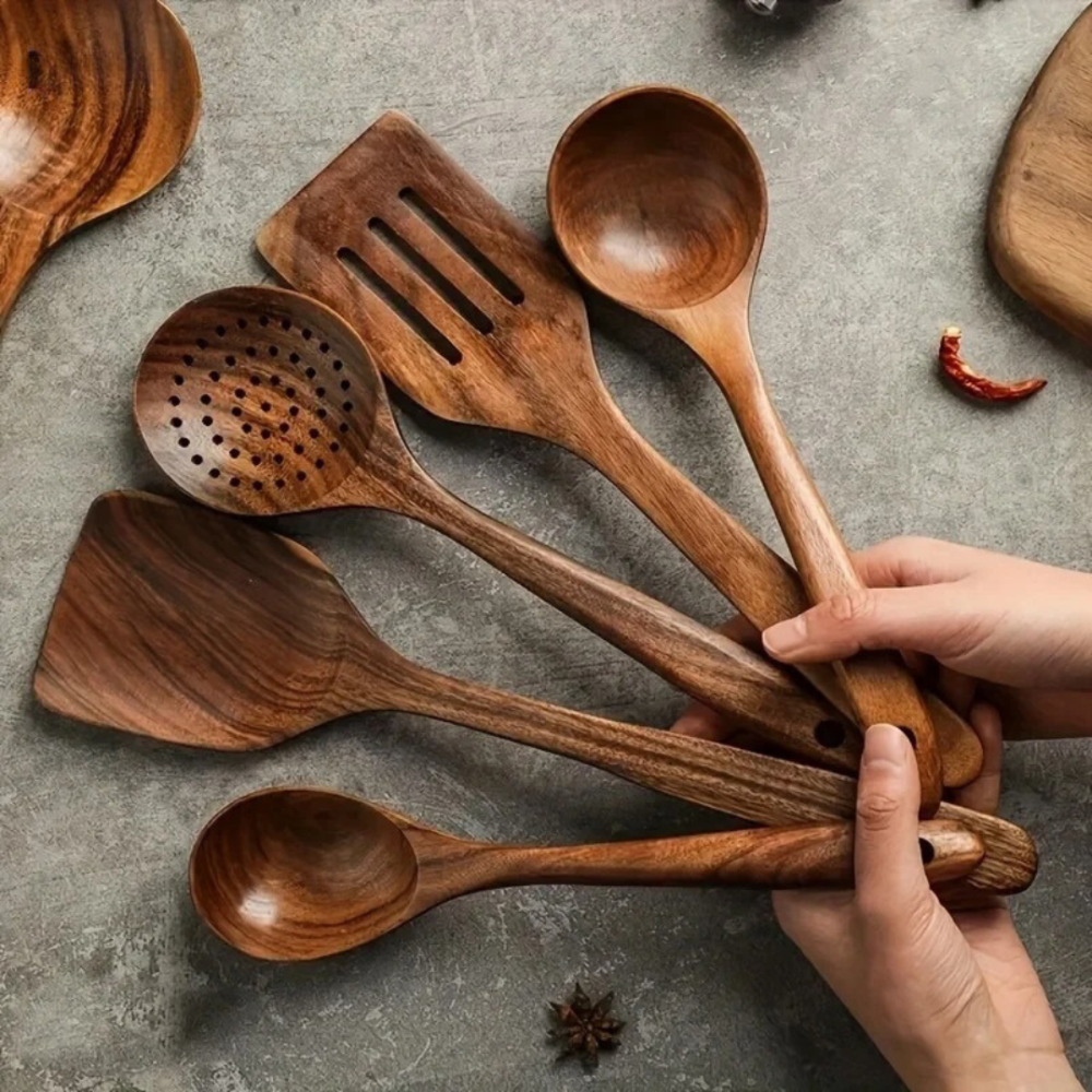 Sustainable 5-Piece Wooden Utensil Set – Eco-Friendly Cooking Utensils with Spatula and More 0