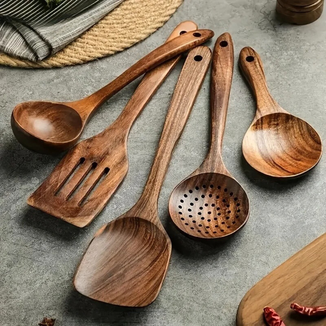 Sustainable 5-Piece Wooden Utensil Set – Eco-Friendly Cooking Utensils with Spatula and More 2