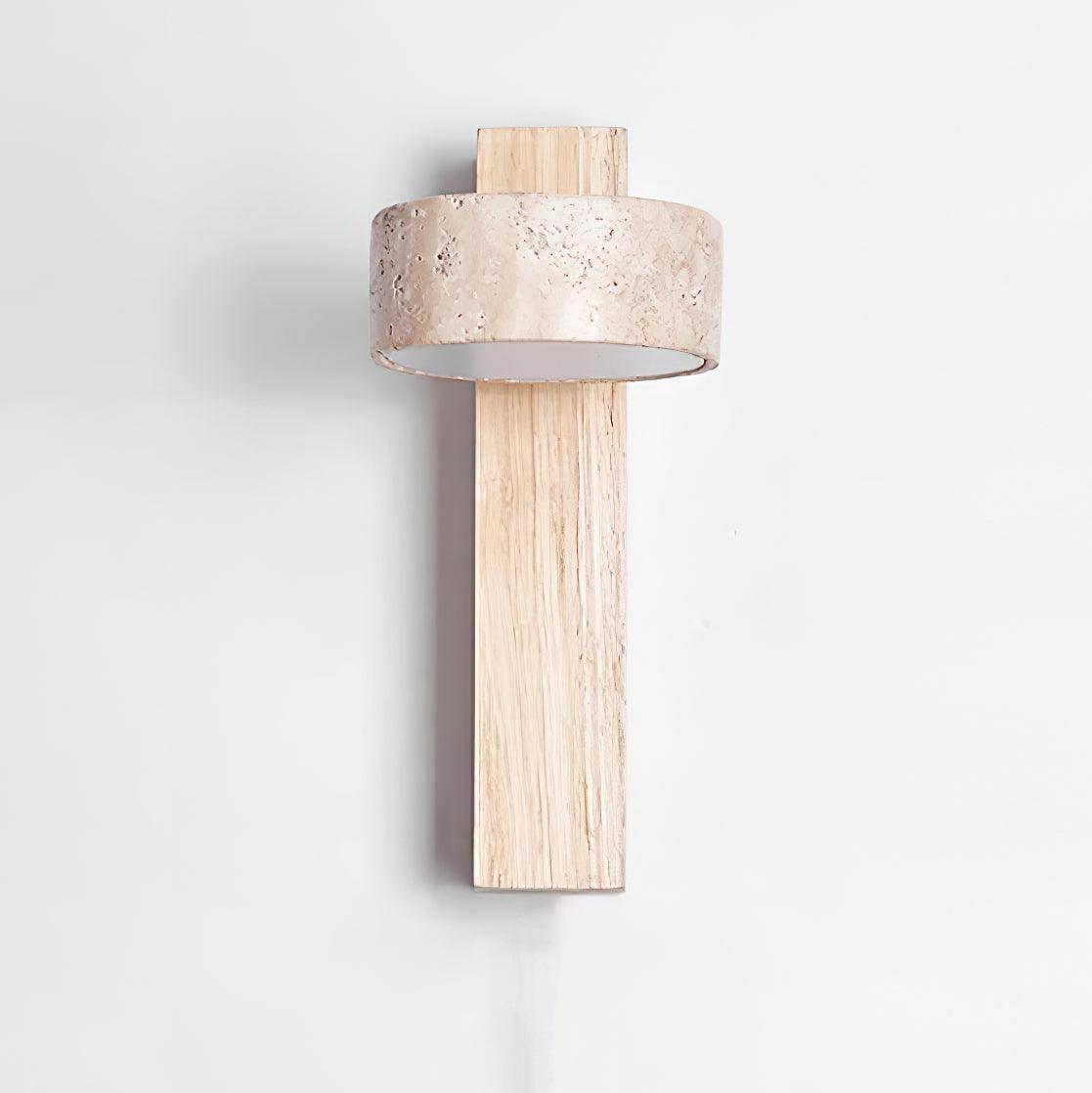 Wall-mounted light fixture with wooden finish on a white background