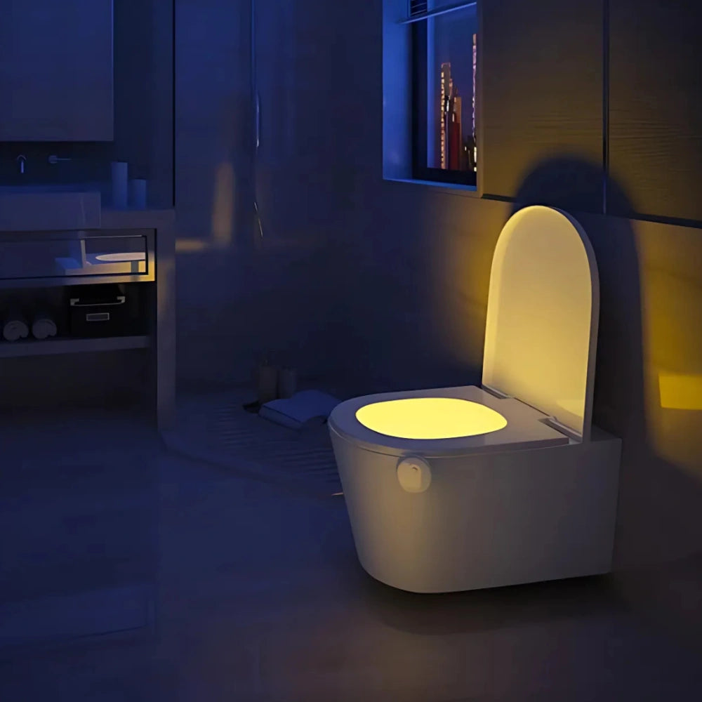 Toilet Night Light with Motion Sensor – 8 Color LED Bathroom Light, Easy Installation, Battery-Powered, Energy-Efficient 0