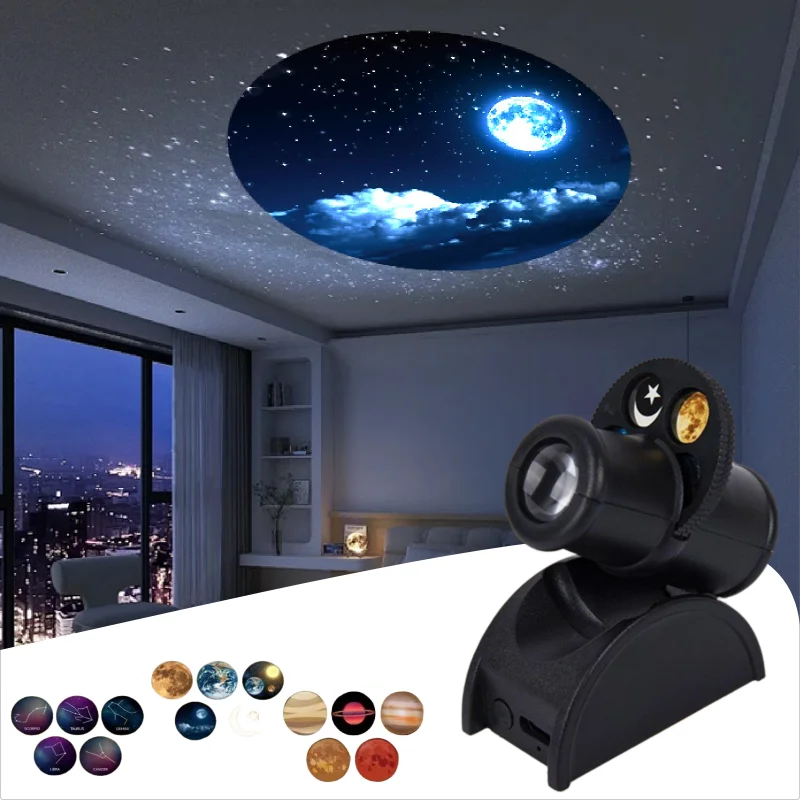 USB Rechargeable LED Night Light Projector with Interchangeable Discs – Star and Moon Projection for Soothing Atmosphere 1