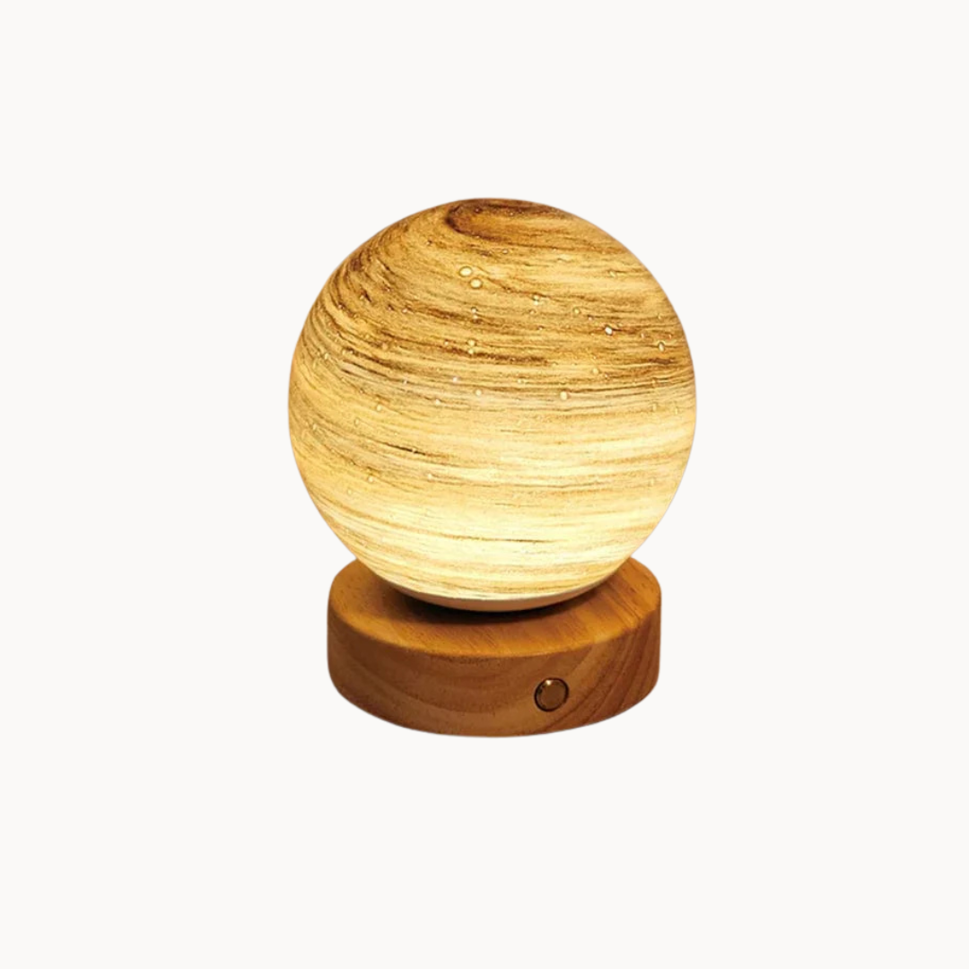 Wooden spherical lamp on a white background