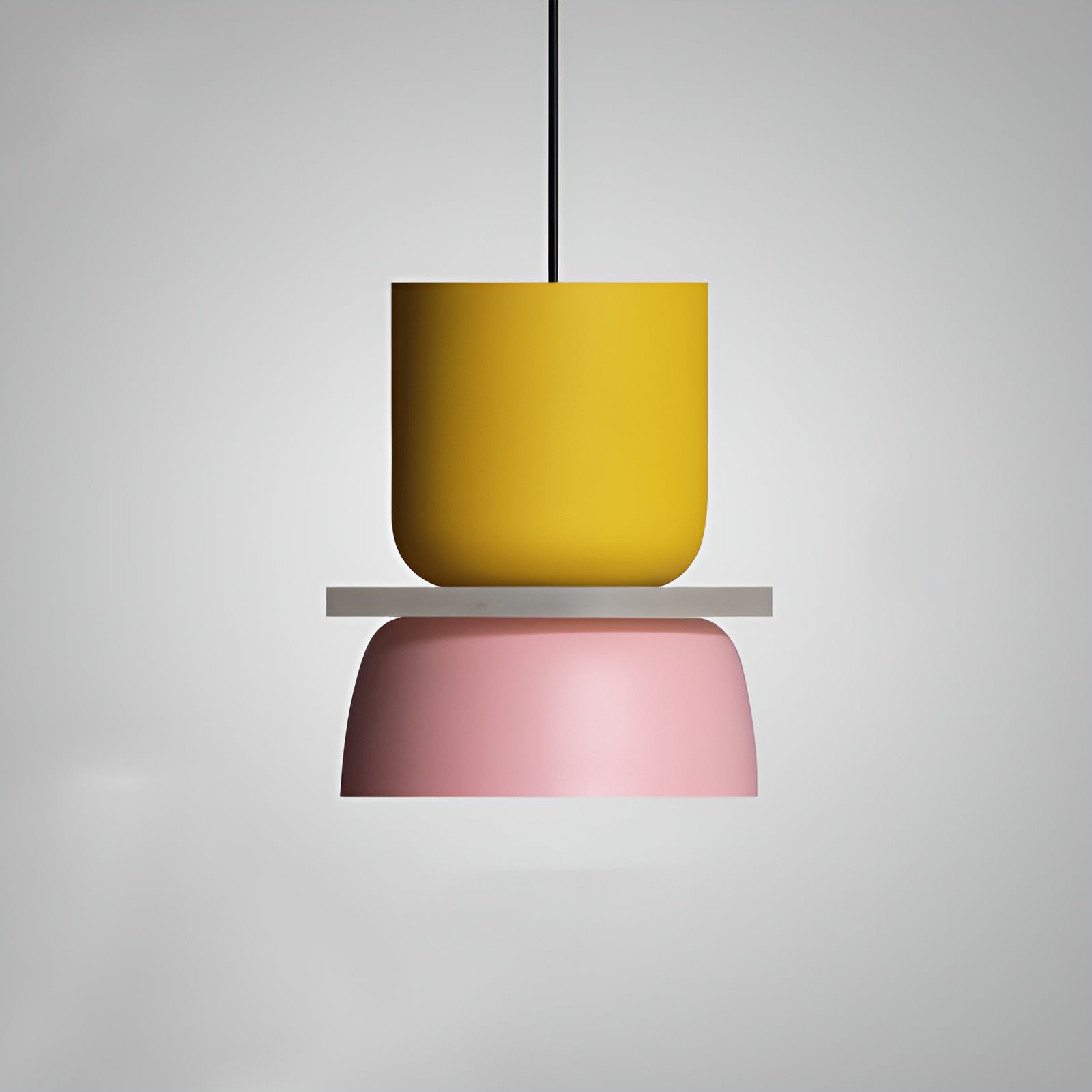 Yellow and pink pendant lamp on a gray background