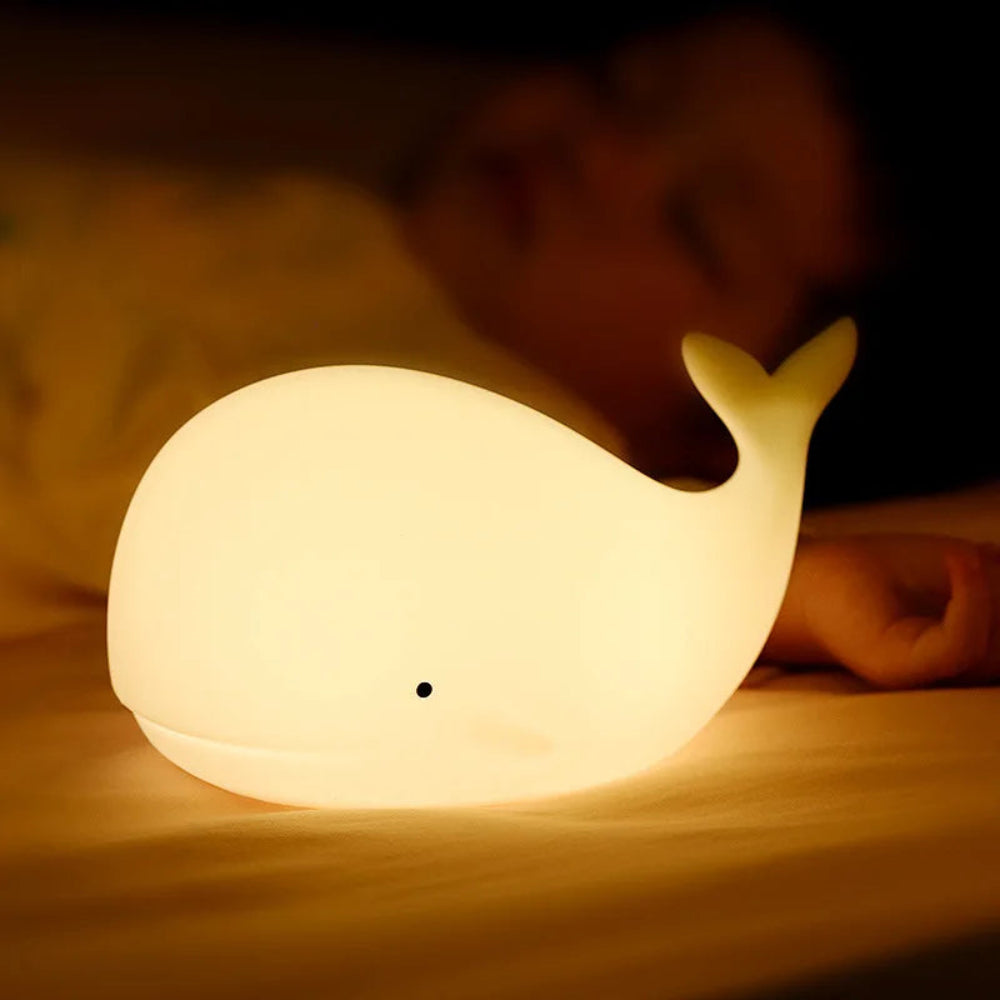 Whale-Shaped LED Night Light for Kids – Soft Rechargeable Portable Night Light with 8 Color Options 0