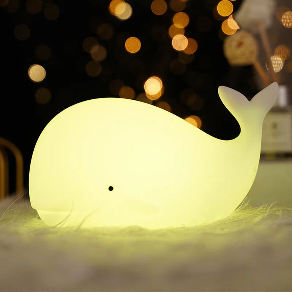 Whale-Shaped LED Night Light for Kids – Soft Rechargeable Portable Night Light with 8 Color Options 3