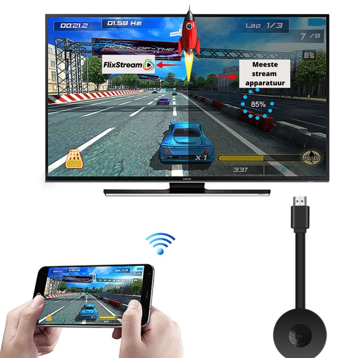 Wireless HDMI Streamer for Full HD 1080P Streaming – Plug and Play, Compatible with iOS, Android, Windows, and macOS 2