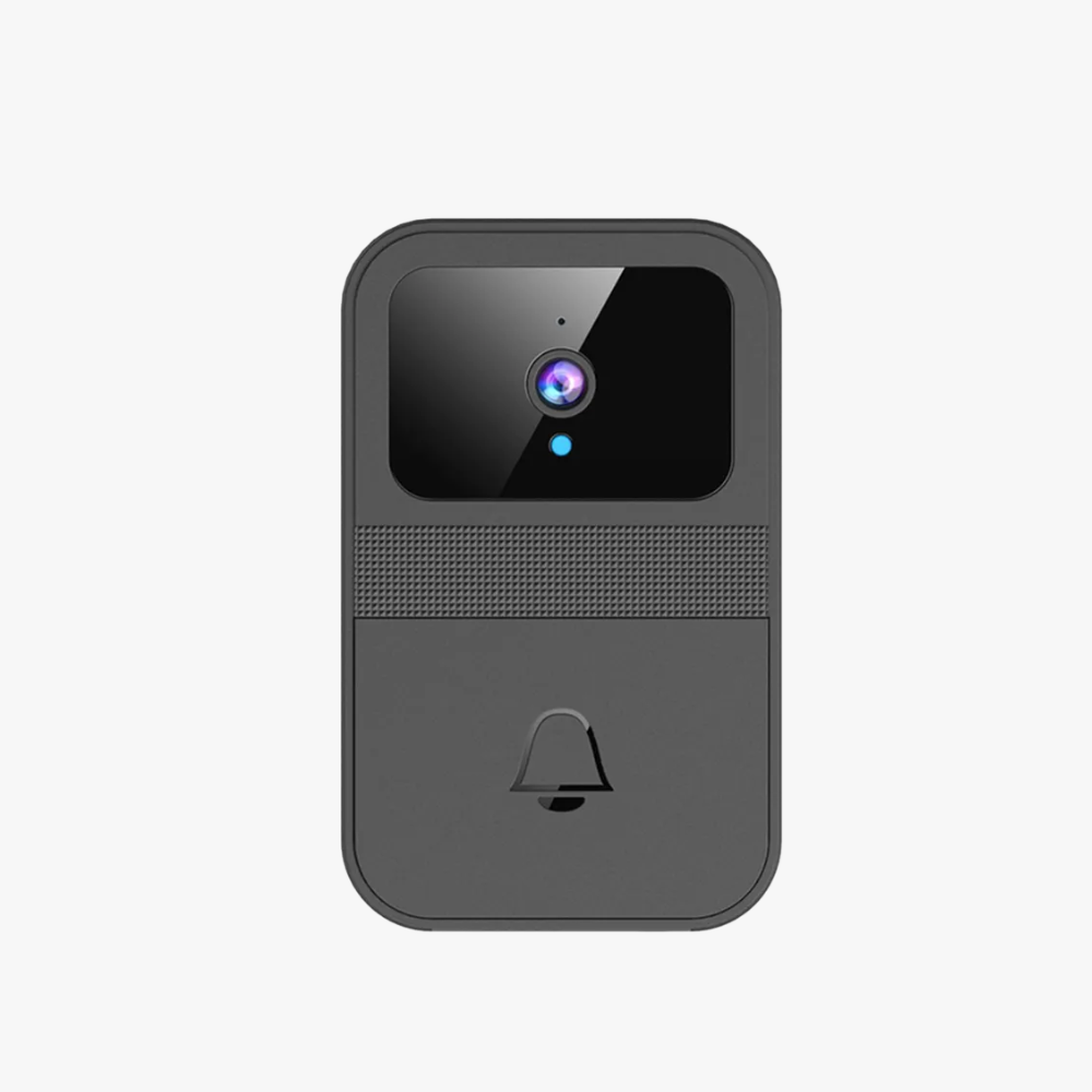 Black video doorbell on a white background