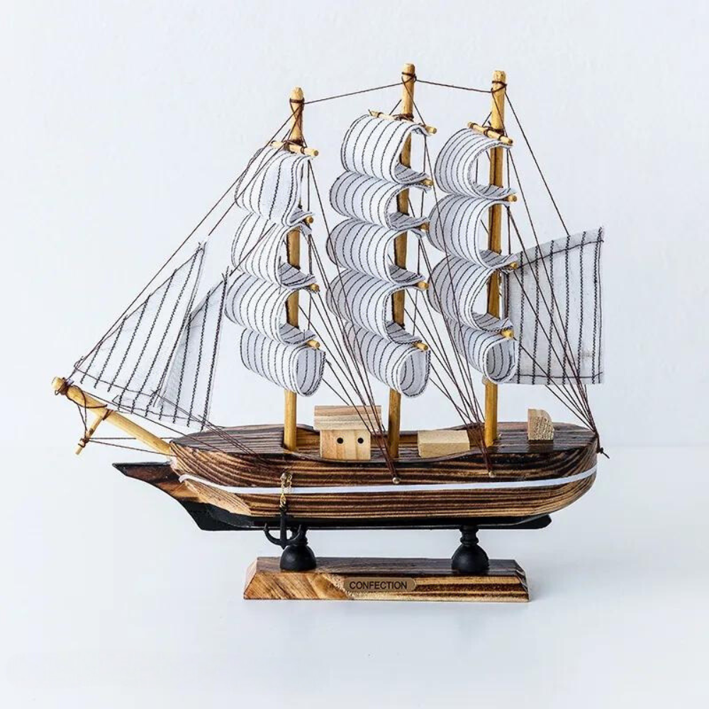 Wooden Sailboat Sculpture with LED Light – Nordic Home Decor Accent for Room Decor, Battery Operated Ambient Lighting 4