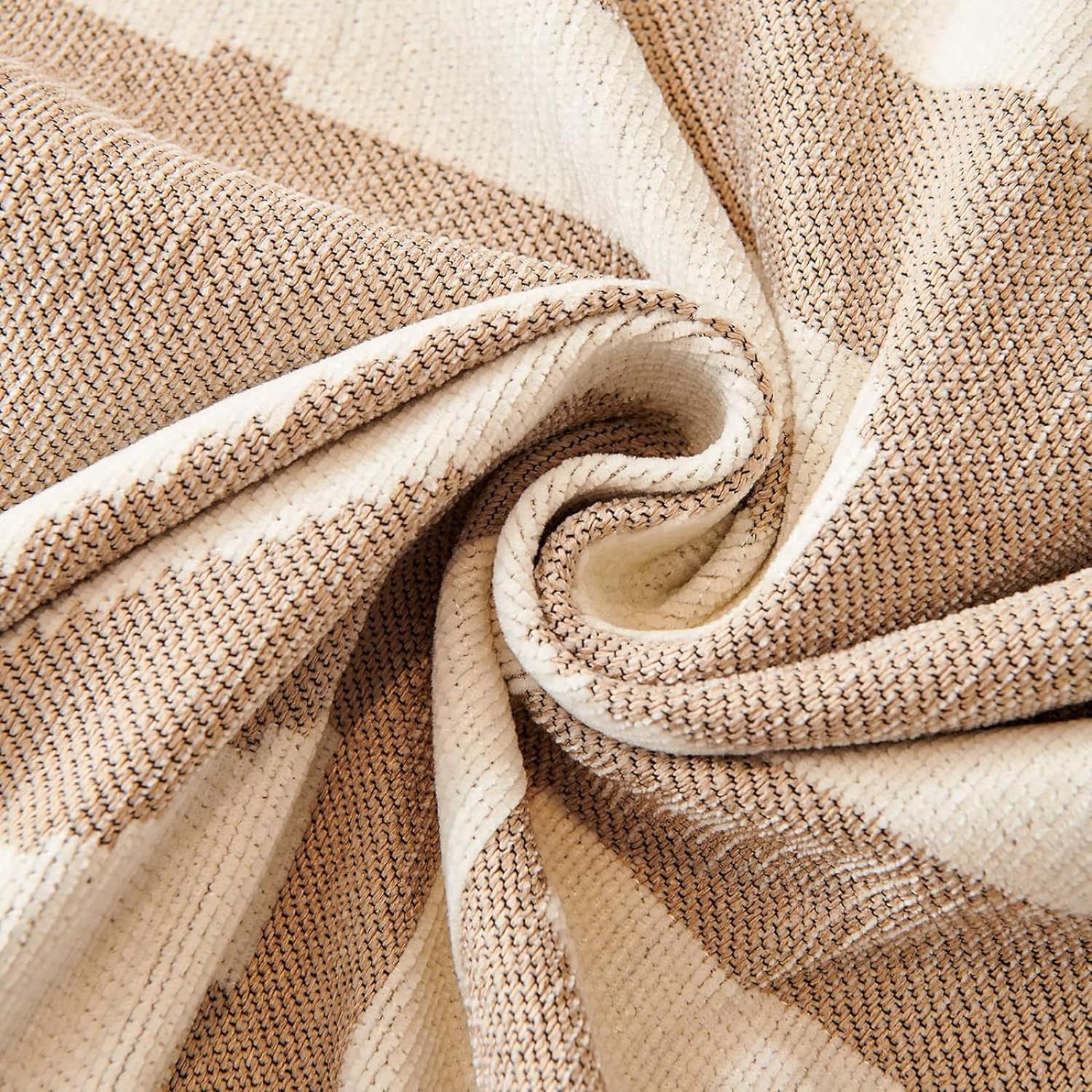 Close-up of beige and brown textured fabric